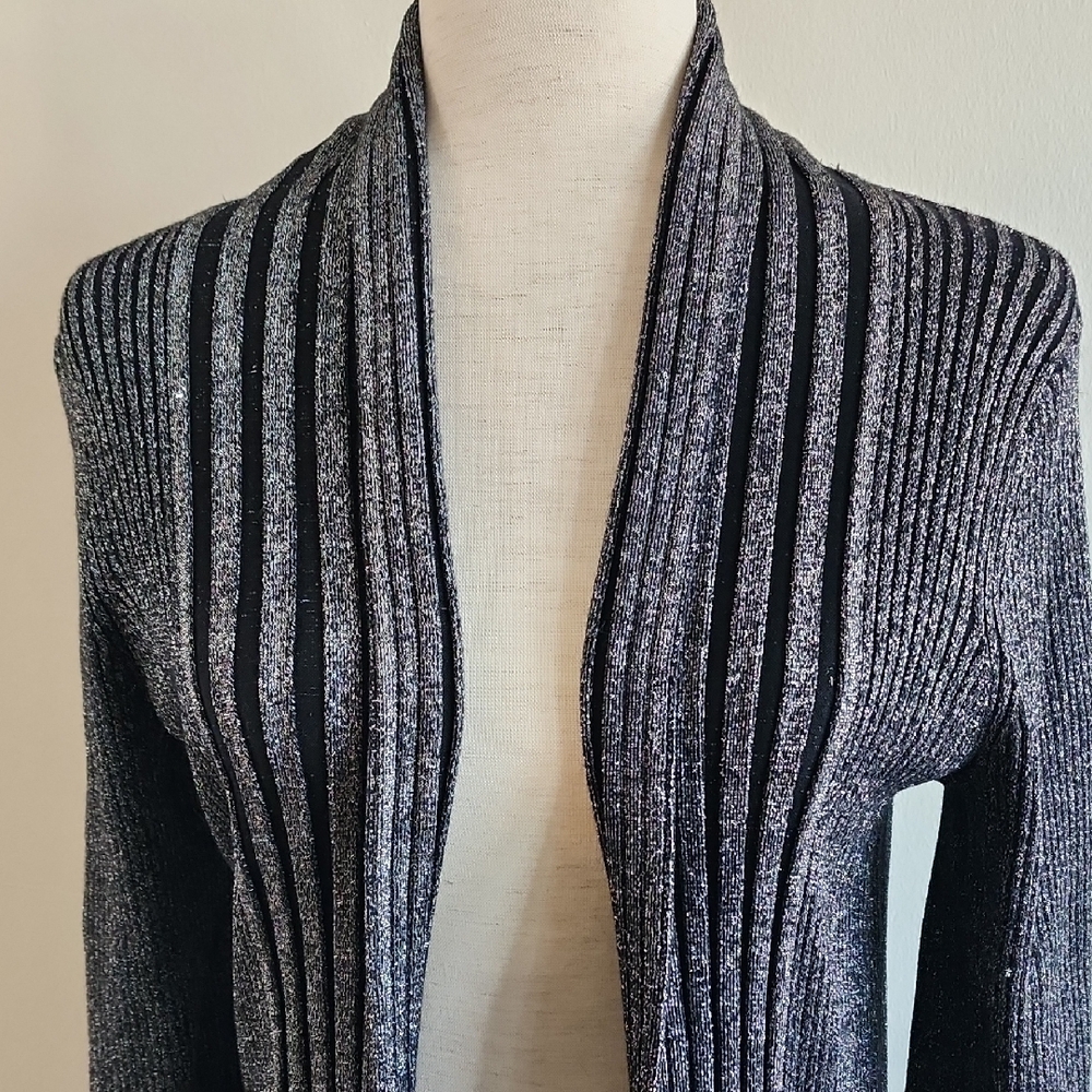 Investments, NWT, Open Front Black/Silver Metallic Cardigan